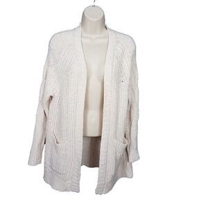 American Eagle Outfitters XS Cream Open Front Longline Cardigan Sweater Pockets